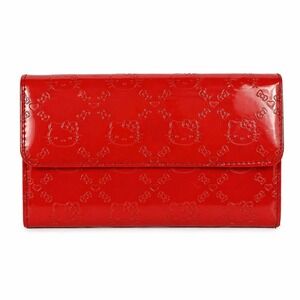 Hello Kitty Y2K Red Patent Leather TriFold Long Wallet Embossed Coin Card Zip